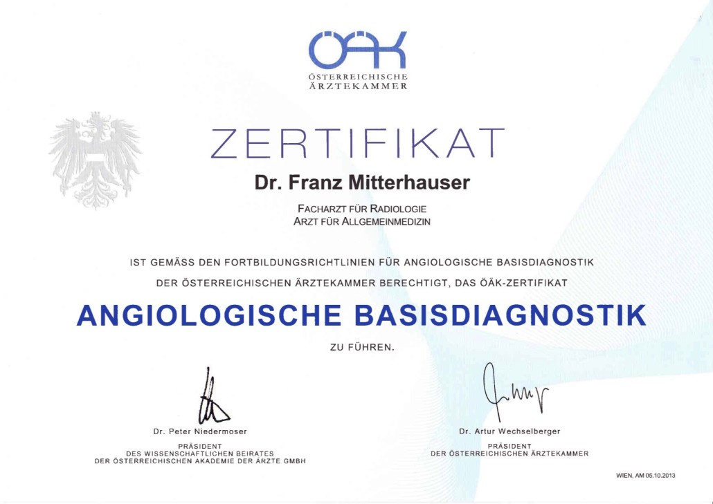 ÖÄK-Zertifikat Angiologische Basisdiagnostik