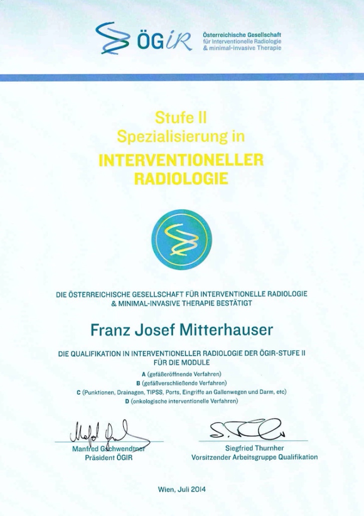 Basis-Qualifizierung in Interventioneller Radiologie (Stufe 2)