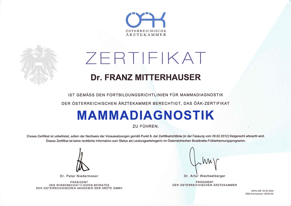 ÖÄK-Zertifikat Mammadiagnostik